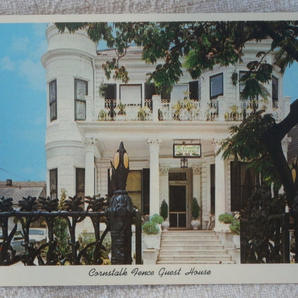 Maisstengel Zaun Guest House, Vintage New Orleans Postkarte, warf Eisen Zaun Postkarte