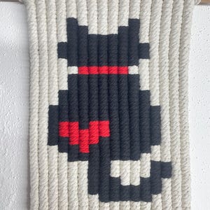 Cat pixel art macrame wall hanging