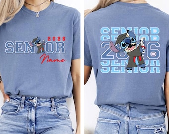 Custom Stitch Senior 2026 Graduate T-Shirt, Senior Stitch Grad Shirt, Disneyland Graduation Trip Tshirt, Senior Squad,Disney Family Grad Tee