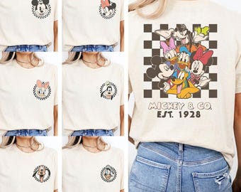 Retro Mickey and Friends 1928 Shirt, Vintage Mickey Minnie Tee, Retro Disney Trip Shirt,Checkered Mickey Shirt, Disney Family Vacation Shirt