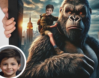 キングコングの子供の肖像画：パーソナライズされた子供の壁アート