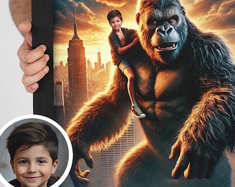 ゴリラのパーソナライズされた子供用ポートレート：カスタム子供用ウォールアート、スーパーヒーローテーマのギフト