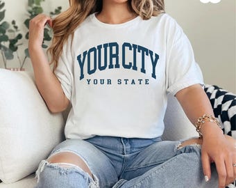 Custom City State T-Shirt, Varsity Style Gildan 5000