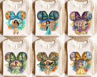 Watercolor Disney Princess Shirt, Princess Ears T-shirt, Disneyland Girls Trip Tee,Princess Theme Party Sweatshirt,Cinderella Belle Crewneck
