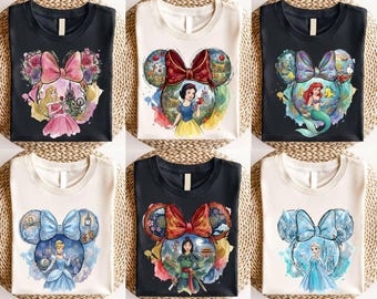 Watercolor Disney Princess Shirt, Princess Ears T-shirt, Disneyland Girls Trip Tee,Princess Theme Party Sweatshirt,Cinderella Belle Crewneck