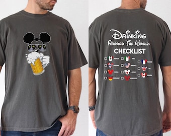 Disney Mickey Beer Minnie Wine Shirt, Epcot Drinking Around The World Shirt, Drinking Around The World Checklist, Disney Couple Trip Tee
