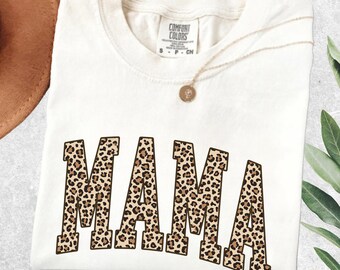 Mama-T-shirt met luipaardprint: T-shirt met aangepaste comfortkleuren
