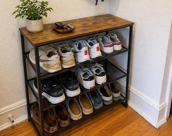 Wood & Metal Shoe Organizer | Entryway Shoe Rack | Shoe Organizer | Shoe Storage | Outdoor Shoe Storage | Shoe Rack | Shoe Display Rack