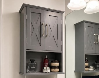 Wall Mounted Wooden Medicine Cabinet With Doors & Shelf | Bathroom Storage |  Bathroom Organizer | Storage Cabinet | Toilet Paper Holder