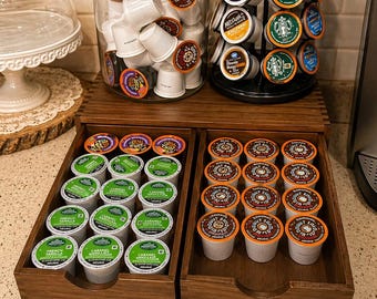 Wooden K Cup Organizer with 2 Drawers | Countertop Storagen | Tea Organizer | Kitchen Storage | Coffee Bar Decor | Coffee Lover Gift