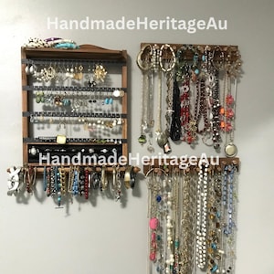 Set of 3 Wall Mounted Wood Jewelry Organizer | Hanging Jewelry Organizer | Earring Holder | Jewelry Storage | Necklace Display