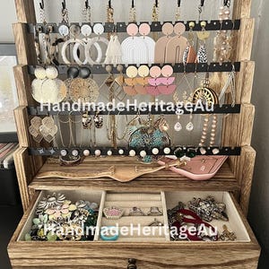 5 Layer Wooden Earring Organizer With Drawer | Earring Stand | Earring Holder | Jewelry Stand | Earring Holder | Bridesmaid Gift