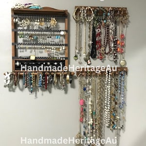 Set of 3 Wall Mounted Wood Jewelry Organizer | Hanging Jewelry Organizer | Earring Holder | Jewelry Storage | Necklace Display