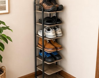 Wood Vertical Shoe Rack With 2 Hooks | Shoe Organizer | Shoe Shelves | Shoe Cabinet | Shoe Rack Entryway | Rustic Shoe Rack