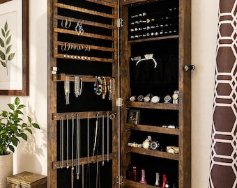 Wall Mounted Wooden Jewelry Armoire Cabinet Full Length Mirror | Jewelry Organizer | Jewelry Storage | Jewelry Display | Gift For Her