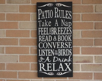 Patio Rules Wood Sign: Hand Painted Porch Decor (24" x 12")