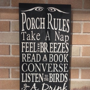 Porch Rules Wood Sign | Wooden Porch Sign | Farmhouse Decor | Porch Decor Black, Rustic Country Decor Front Porch Back Porch 25" x 12"