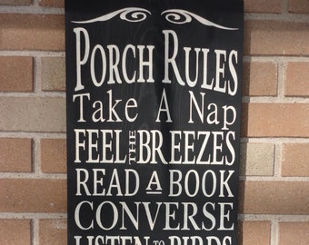 Porch Rules Wood Sign: Handmade Rustic Farmhouse Decor (11.5" x 24")