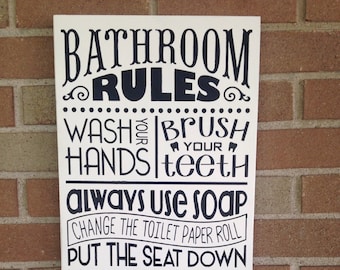 Bathroom Decor, Bathroom Rules Sign , Home Decor , Bathroom Sign , Wood Sign , Rustic Country Sign , Farmstyle Decor , Vintage 12"x 24"