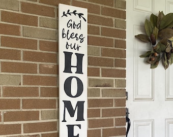 God Bless Our Home Wood Sign - Farmhouse Welcome Decor
