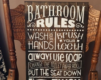 Bathroom Decor, Bathroom Rules Sign , Home Decor , Bathroom Sign , Wood Sign , Rustic Country Sign , Farmstyle Decor , Vintage 12"x 24"