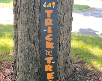 Primitive Hand-Painted Halloween Porch Sign: Trick or Treat, Pumpkins & Bats