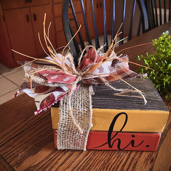 Fall Wood Blocks, Stacked Faux Books Fall Decor, Tray Tiered Tray Decor for Autumn, Halloween Thanksgiving Tiered Tray Hand Painted Wood