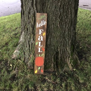 Hand Painted Hello Fall Wood Porch Sign: Autumn Decor (36&quot; x 6&quot;)