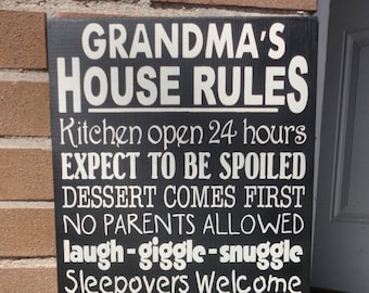 Grandma's House Rules Sign: Rustic Hand-Painted Wood Decor (12" x 24")