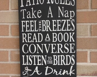 patio signs rules decor porch sign cabin wood deck welcome personalized
