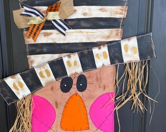 Scarecrow Door Hanger Fall Sign Porch Decor LARGE
