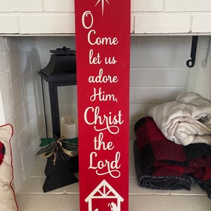 Nativity Christmas Porch Sign: O Come Let Us Adore Him Wood Decor bild 7