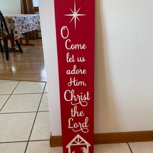 Nativity Christmas Porch Sign: O Come Let Us Adore Him Wood Decor bild 6