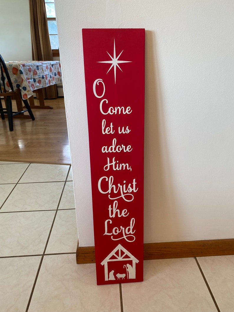 Nativity Christmas Porch Sign: O Come Let Us Adore Him Wood Decor bild 6