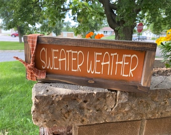 Hand-Painted "Sweater Weather" Fall Wood Sign - Framed Rustic Decor