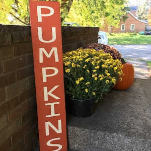 Pumpkin Fall Porch Sign - Fall Pumpkin Decor - Vertical Wood Sign - Halloween Thanksgiving Decor - Rustic Porch Entryway Steps 40" x 8"