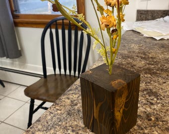 Flower Vase Wood Block Primitive Rustic