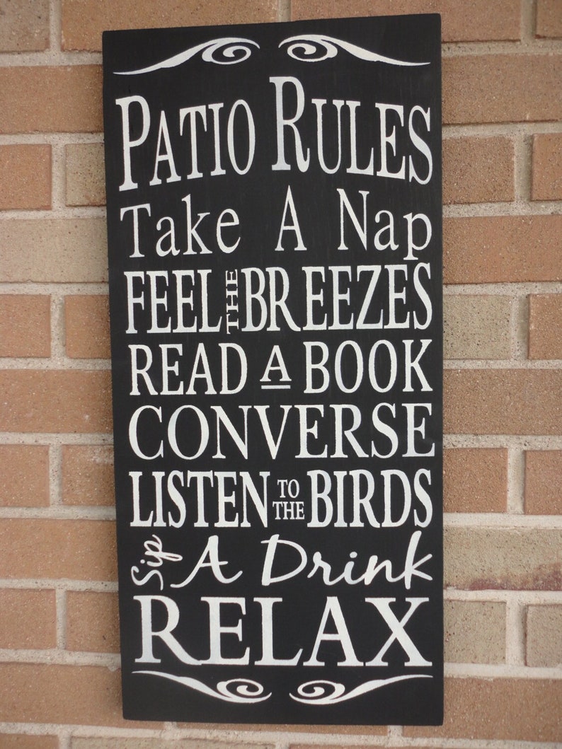 PATIO Rules Sign, Wood Sign , Porch sign , Cabin Sign , Deck Yard Outdoors Sign , Farmhouse Sign Porch Decor , Primitive Sign 24 x 12 image 2