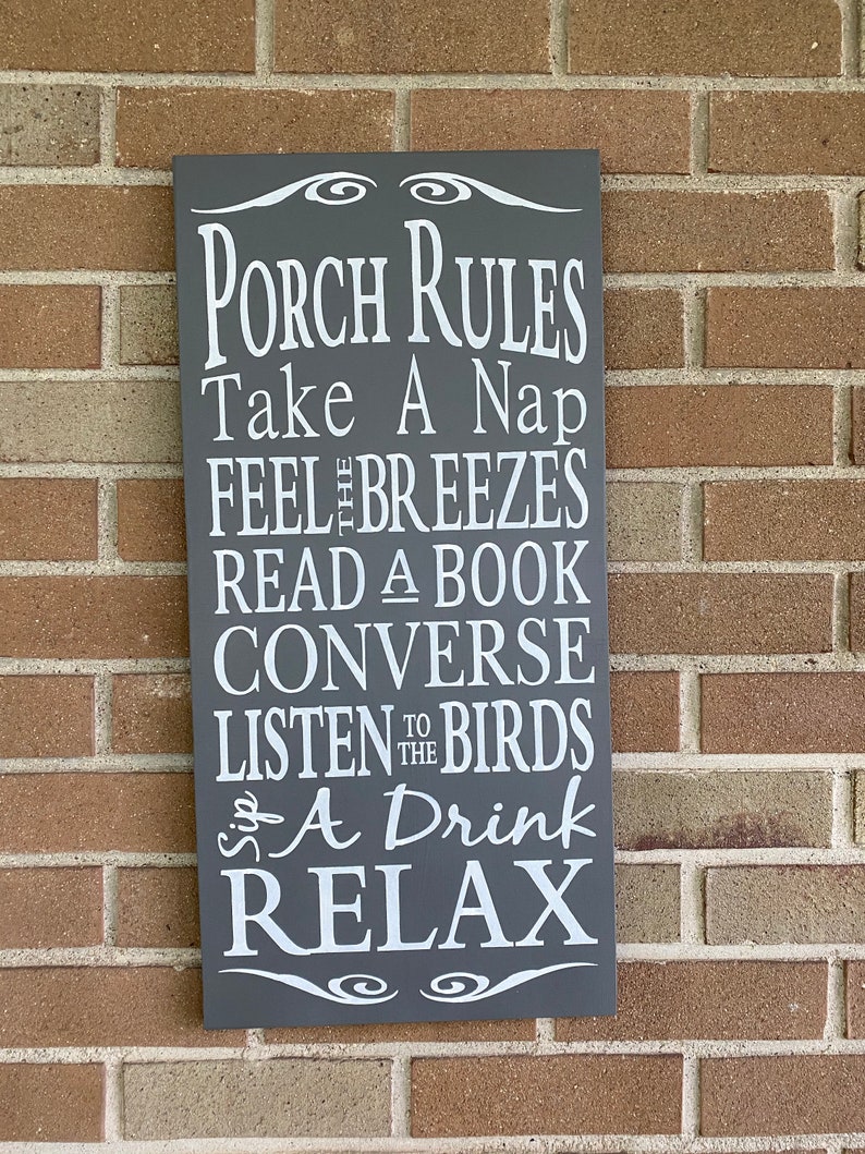 Porch Rules Wood Sign - 8x10 Inch Farmhouse Decor With Jute Rope For Outdoor & Indoor Hanging