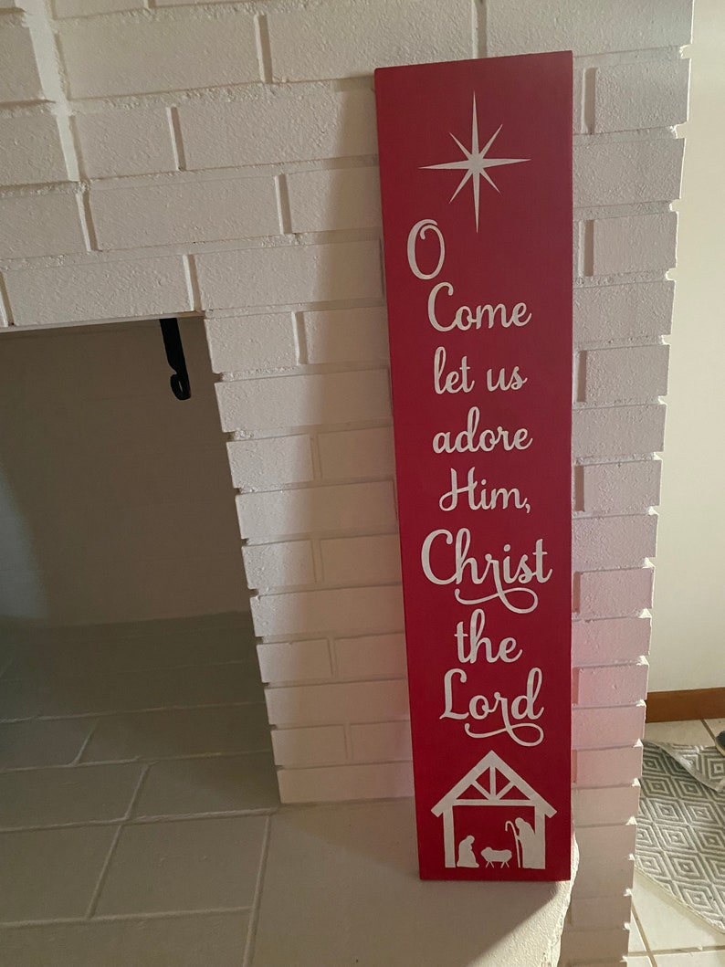 Nativity Christmas Porch Sign: O Come Let Us Adore Him Wood Decor bild 5