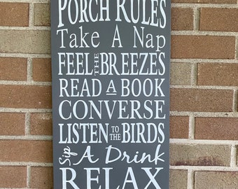 Porch Rules Wood Sign: Hand Painted Rustic Farmhouse Decor