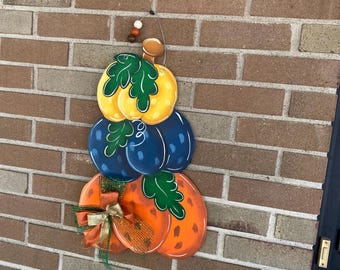 Fall Pumpkin Door Hanger 3 Pumpkins Hand Painted Wood Sign