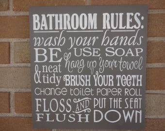 BATHROOM Sign /  Bathroom Rules Sign / Decorate your Bathroom Home Decor / Handmade Wood SIGN / Rustic Country / DAWNSPAINTING /12" x 12"