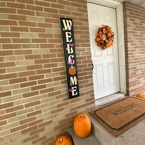 Hand Painted Halloween Welcome Porch Sign: Vertical Wood Decor