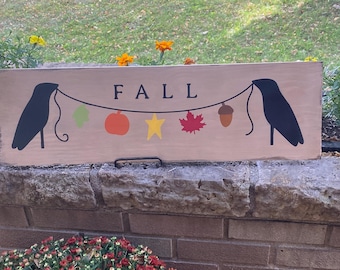 Fall Crow Primitive Wood Sign