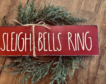 Primitive Christmas Wood Sign "Sleigh Bells Ring" Primitive Santa
