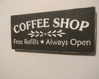 Hand Painted Coffee Shop Sign: Rustic Farmhouse Kitchen Decor