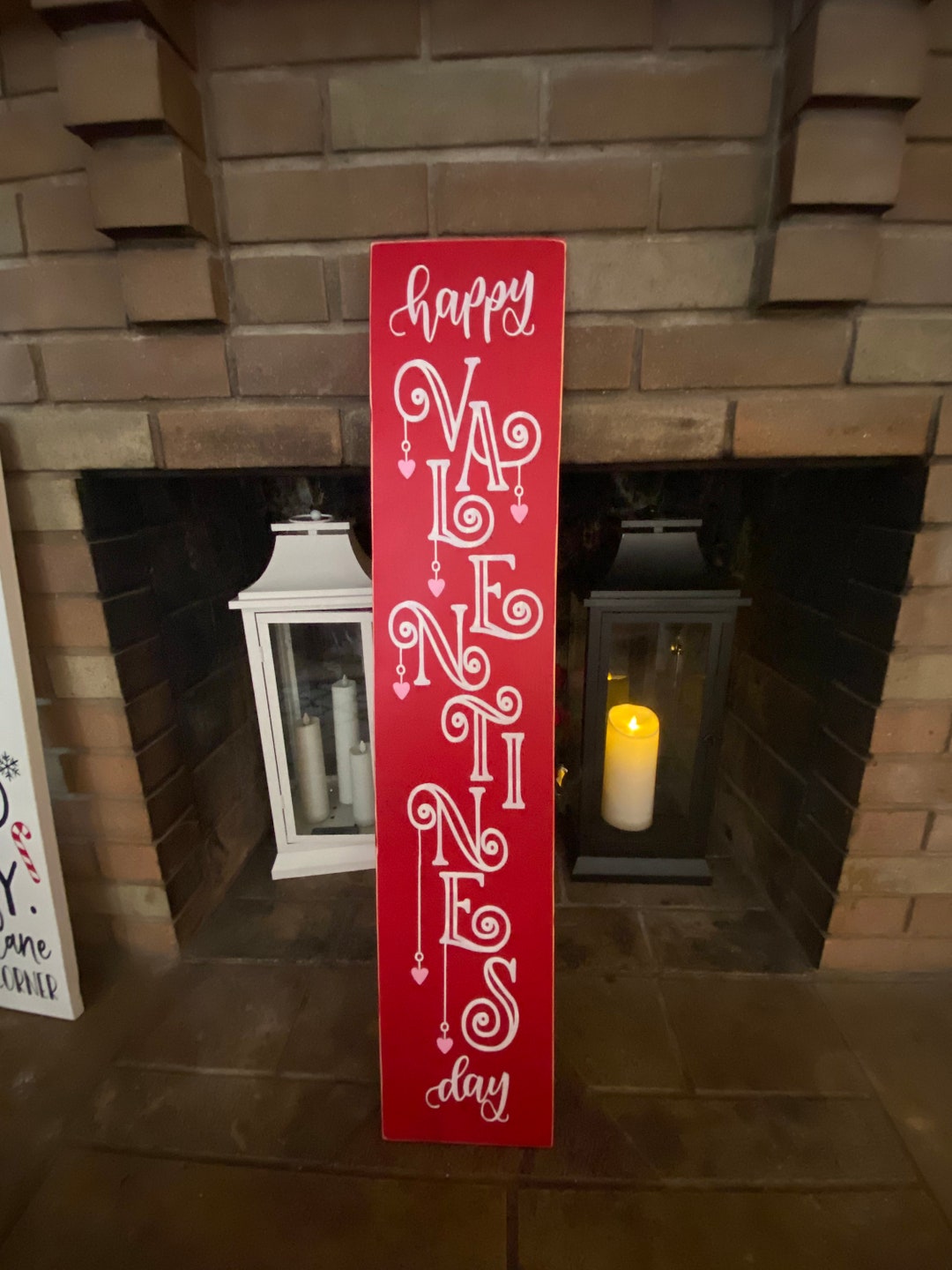 Happy Valentines Day Porch Sign Wood Valentines Sign Vertical Rustic