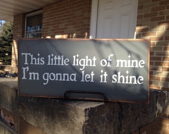 This Little Light of Mine Sign: Hand-Painted Wood Nursery Decor (5.5" x 12")