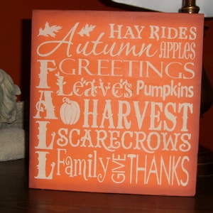 FALL Sign / Fall Decor / Wood Sign / Home Decor /Fall Sign / Autumn Pumpkins Harvest / Halloween Decor / Thanksgiving Sign / 12 x 12 image 1